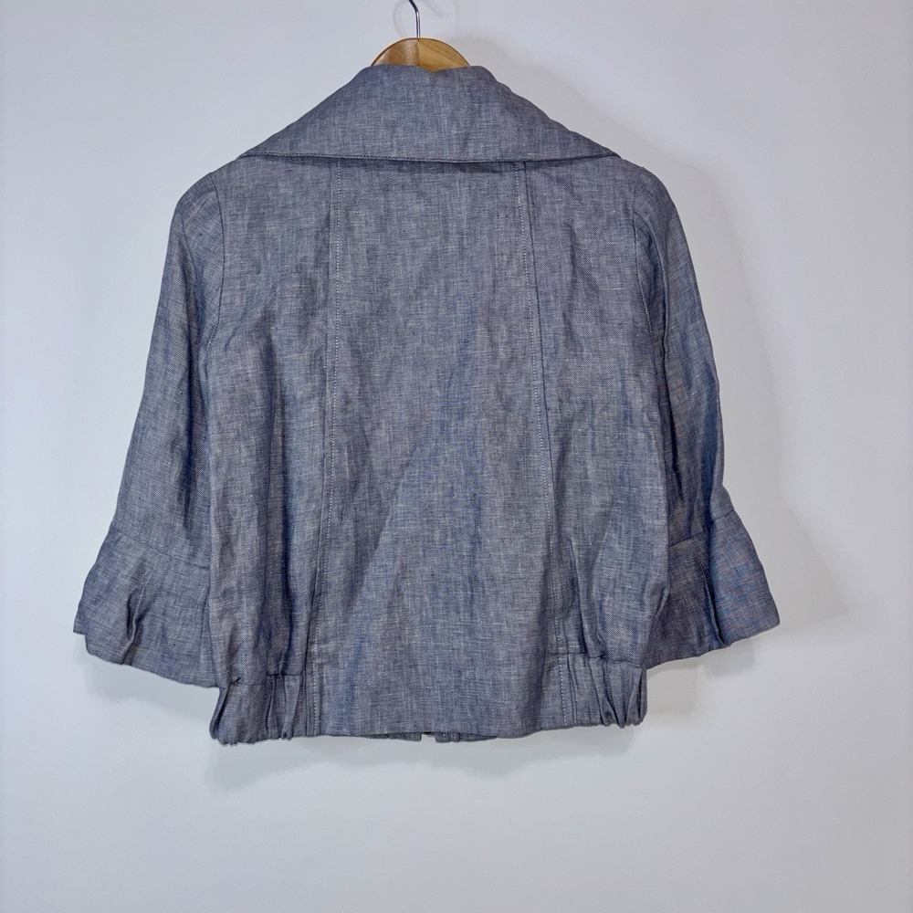 Brooklyn Industries Blue Linen Cropped Jacket Bell Sleeve Zip Front Size 2 - Picture 8 of 8